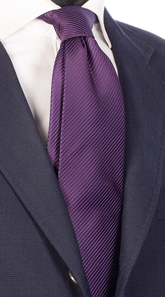 Cravatta Sette Pieghe di Seta Viola Con Righe Tono Su Tono Made in Italy Graffeo Cravatte Pala