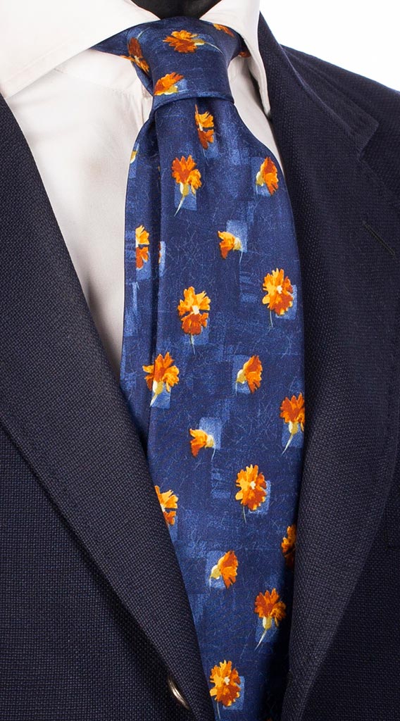 Cravatta Stampa Blu Navy con Fantasia Marrone Arancione Verde Made in italy Graffeo Cravatte