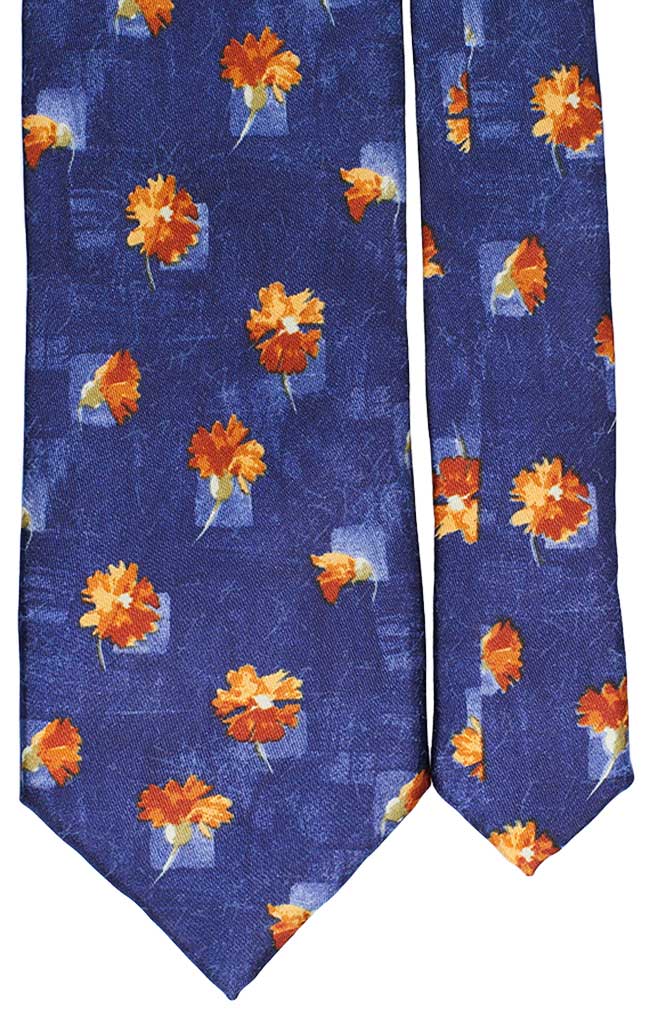 Cravatta Stampa Blu Navy con Fantasia Marrone Arancione Verde Made in Italy Graffeo Cravatte Pala