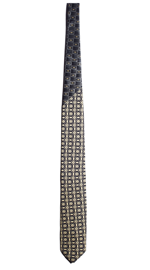 Cravatta Stampa Blu Notte Fantasia Avorio Nodo in Contrasto Grigio Avorio Made in Italy Graffeo Cravatte Intera