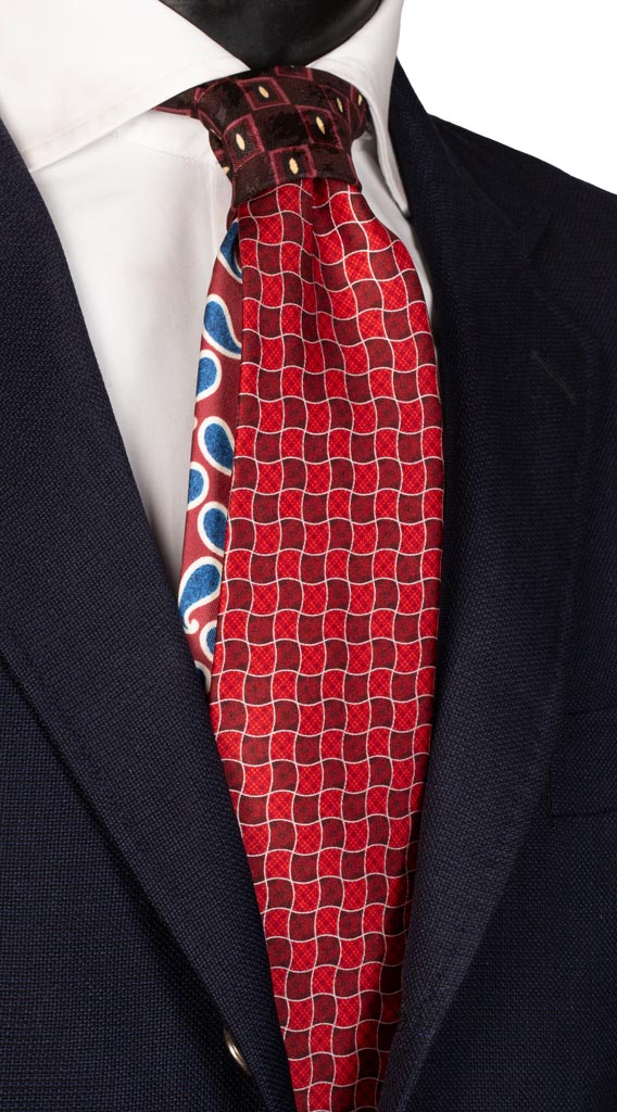 Cravatta Stampa Fantasia Rossa Bordeaux Nodo in Contrasto Vinaccia Fantasia Made in Italy Graffeo Cravatte