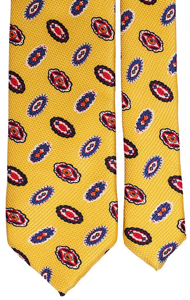 Cravatta Stampa Gialla Con Fantasia Bluette Blu e Rossa Made in Italy Graffeo Cravatte Pala