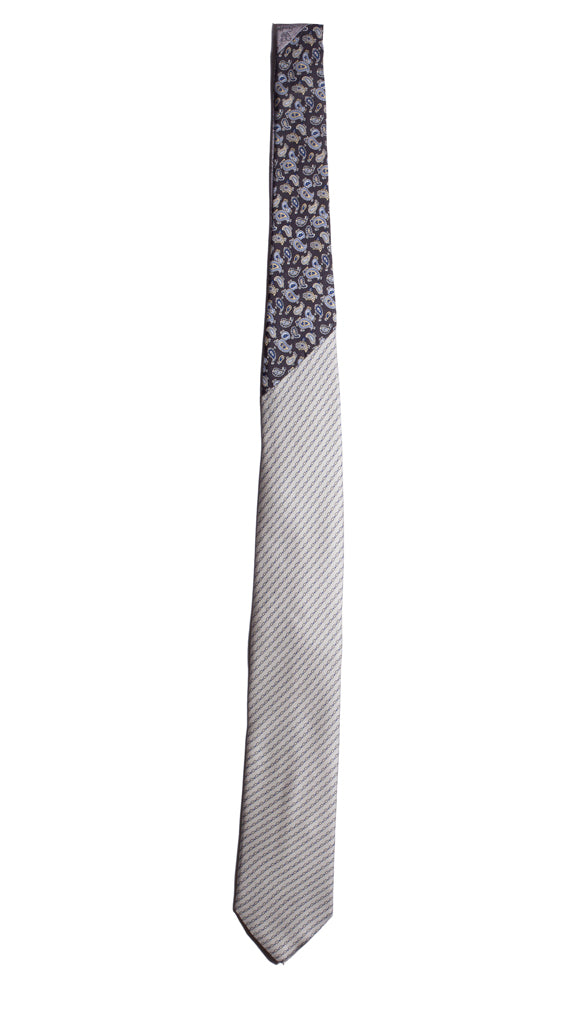 Cravatta Stampa Grigia Fantasia Nera Blu Nodo in Contrasto Nero Paisley Multicolor Made in Italy Graffeo Cravatte Intera
