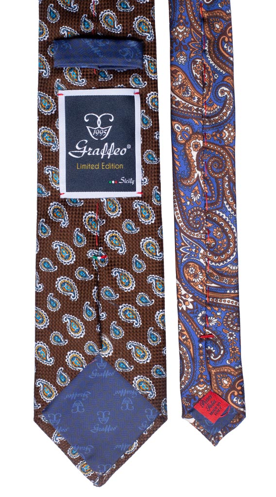 Cravatta Stampa Marrone Paisley Multicolor Nodo in Contrasto Marrone Bianco Fantasia Made in Italy Graffeo Cravatte Pala