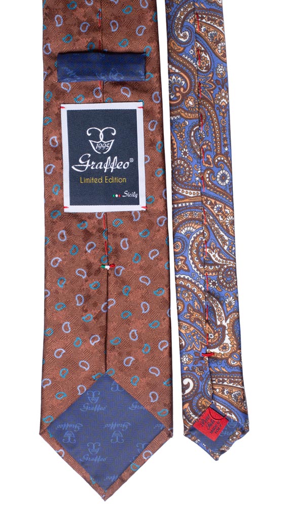 Cravatta Stampa Marrone Paisley Multicolor Nodo in Contrasto Verde Fantasia Rosa Made in Italy Graffeo Cravatte Pala