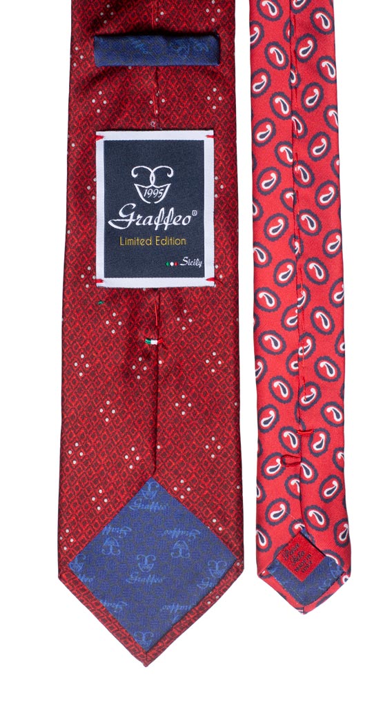 Cravatta Stampa Rossa Bordeaux Grigia Nodo in Contrasto Rosso Bordeaux Made in Italy Graffeo Cravatte Pala