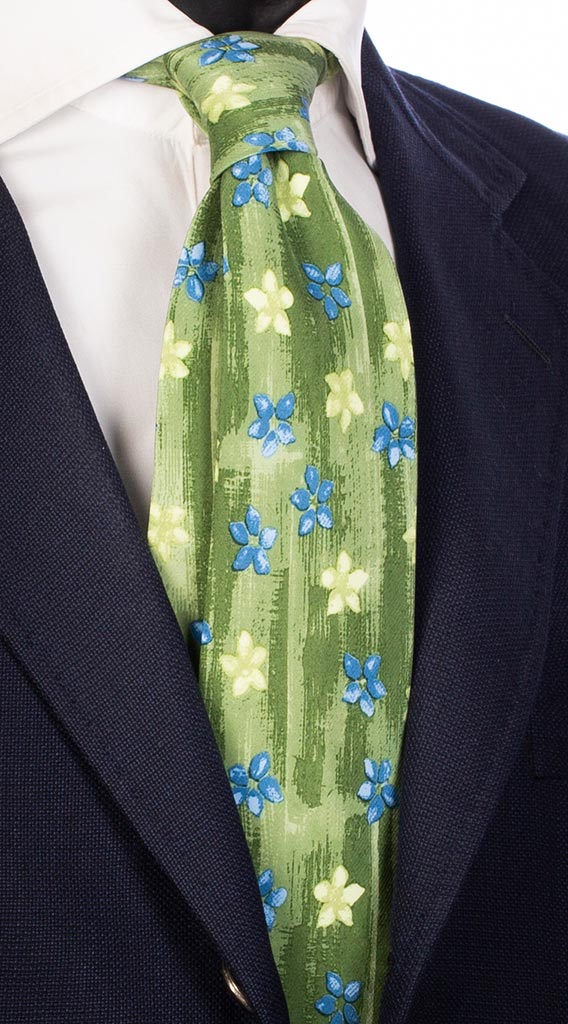 Cravatta Stampa Verde Chiaro con Fantasia Floreale Celeste e Verde Chiaro Made in italy Graffeo Cravatte