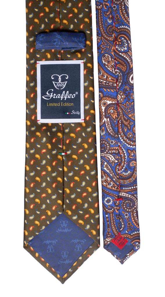 Cravatta Stampa Verde Paisley Multicolor Nodo in Contrasto Bordeaux Fantasia Made in italy Graffeo Cravatte Pala