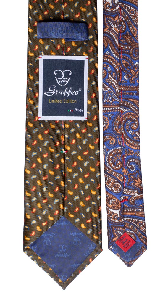 Cravatta Stampa Verde Paisley Multicolor Nodo in Contrasto Giallo a Fiori Made in Italy Graffeo Cravatte Pala