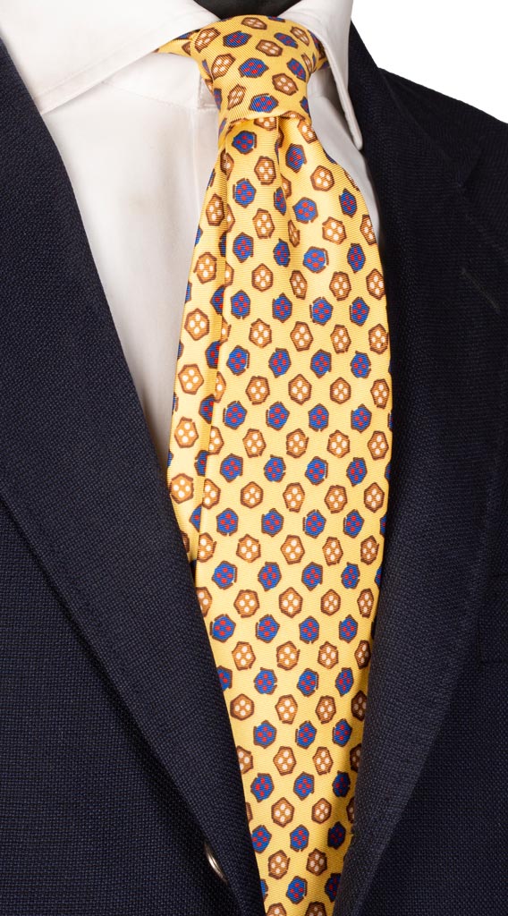 Cravatta Stampa di Seta Gialla Fantasia Bluette Marrone Rosso Made in Italy Graffeo cravatte