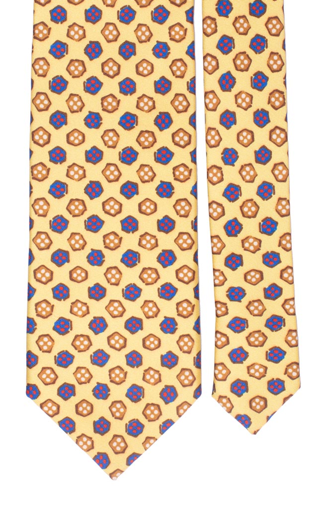 Cravatta Stampa di Seta Gialla Fantasia Bluette Marrone Rosso Made in Italy Graffeo Cravatte Pala