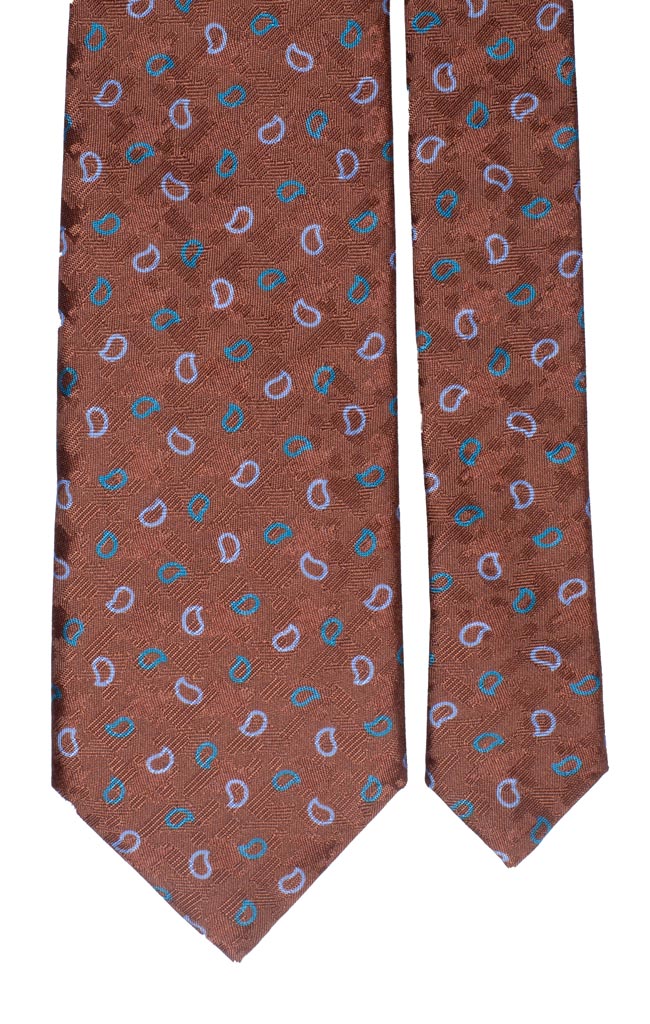 Cravatta Stampa di Seta Marrone Cangiante Paisley Celeste Azzurro Made in italy Graffeo Cravatte Pala