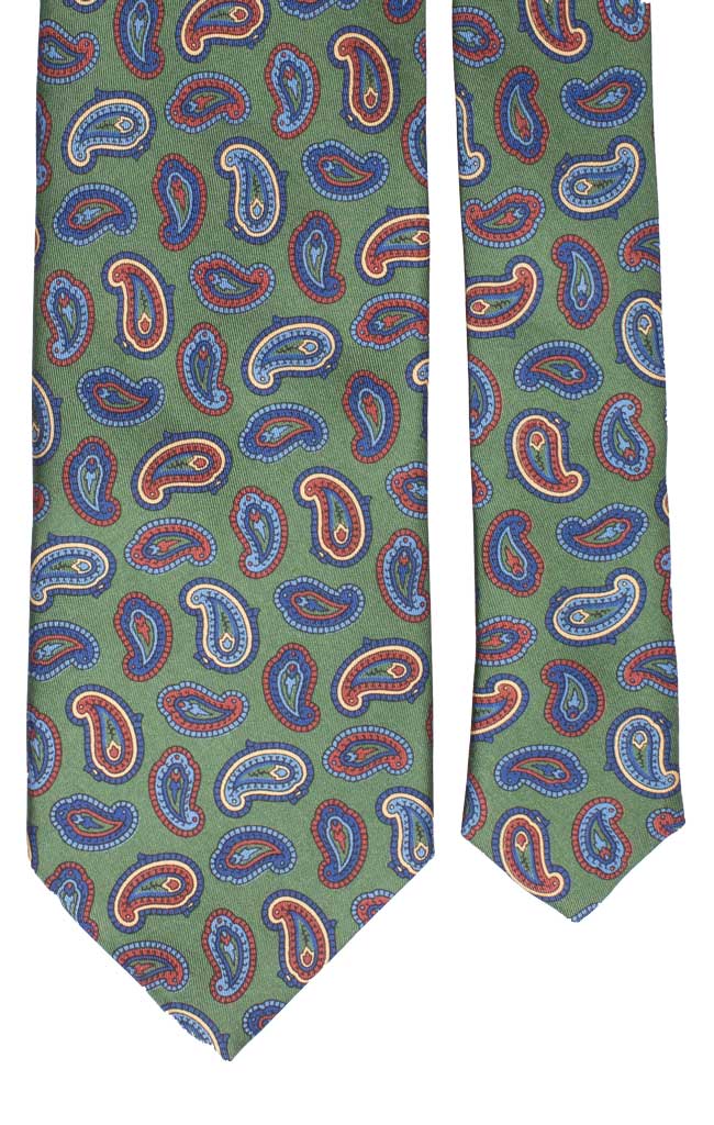 Cravatta Stampa di Seta Verde Paisley Multicolor Made in Italy Graffeo Cravatte Pala