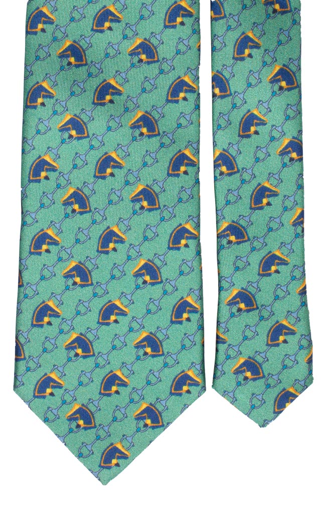 Cravatta Stampa di Seta Verde VIntage Fantasia Bluette Celeste Giallo Made in Italy Graffeo Cravatte Pala