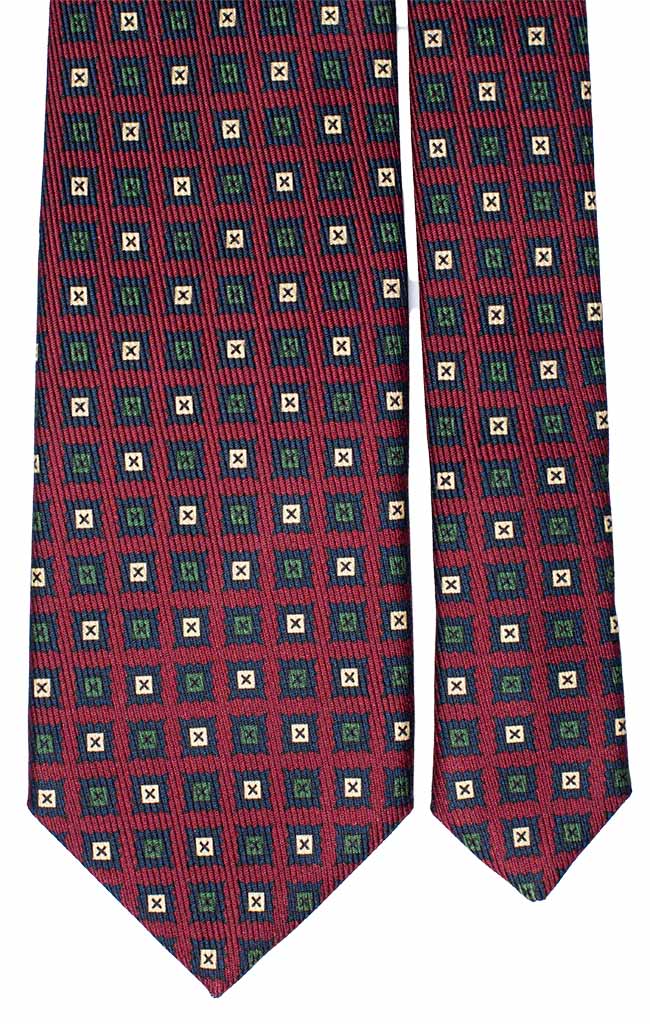 Cravatta Stampa di Seta Amaranto Vintage Fantasia Blu Giallo Verde Made in Italy Graffeo Cravatte Pala