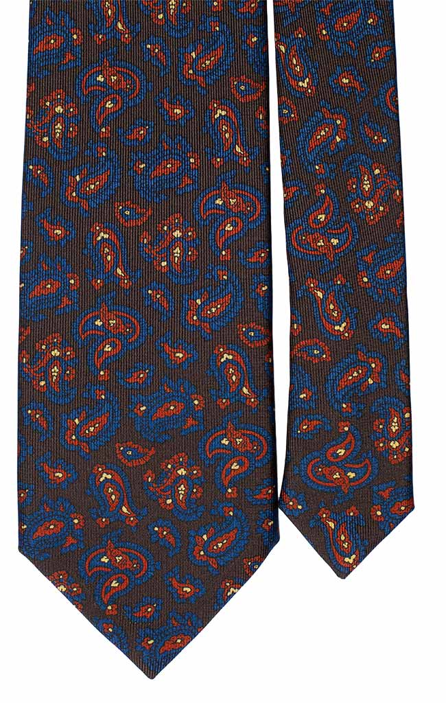 Cravatta Stampa di Seta Vintage Marrone Paisley Arancione Giallo Blu Made in Italy Graffeo Cravatte Pala