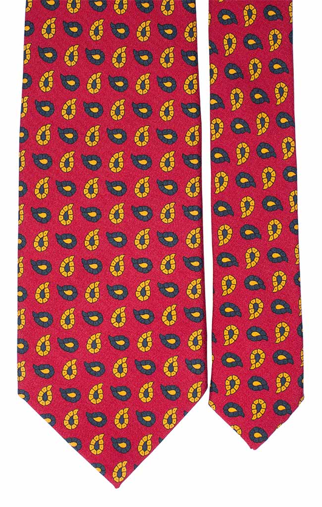 Cravatta Stampa di Seta Vintage Rossa Paisley Verde Giallo Made in Italy Graffeo Cravatte Pala