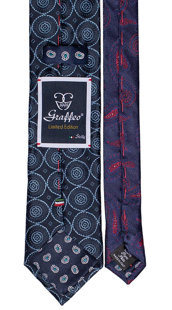 Cravatta Uomo Blu Fantasia Celeste Nodo a Contrasto Blu Fantasia Celeste Made in Italy Graffeo Cravatte Pala