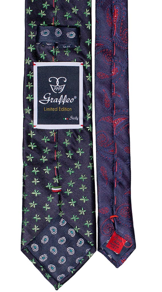 Cravatta Uomo Blu a Fiori Verde Bianco Nodo a Contrasto Blu Pois Verde Made in Italy Graffeo Cravatte Pala