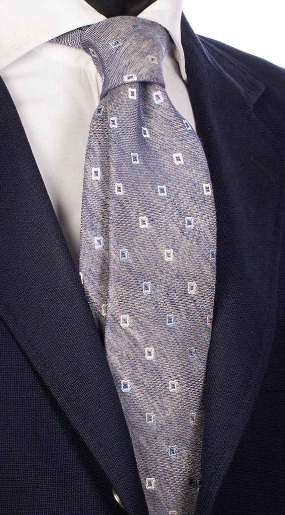 Cravatta Uomo Celeste Chiaro con Fantasia Bianca e Azzurra Made in Italy Graffeo Cravatte