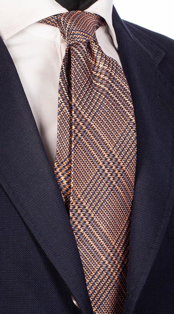 Cravatta Uomo Principe di Galles Arancione Blu e Bianco Made in Italy Graffeo Cravatte
