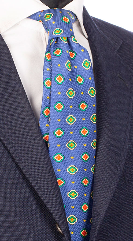 Cravatta Uomo Stampa Sette Pieghe Bluette Fantasia Verde Gialla Rossa Made in Italy Graffeo Cravatte