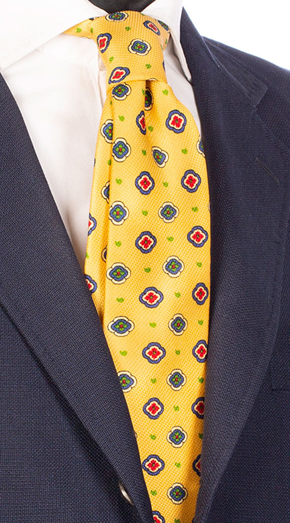 Cravatta Uomo Stampa Sette Pieghe Gialla a Fantasia Bluette Verde Rossa Made in italy Graffeo Cravatte