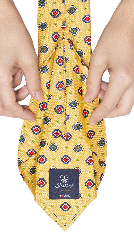 Cravatta Uomo Stampa Sette Pieghe Gialla a Fantasia Bluette Verde Rossa Made in Italy Graffeo Cravatte Pala