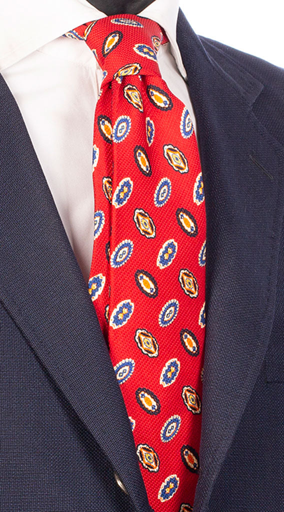 Cravatta Uomo Stampa Sette Pieghe Rossa Fantasia Blu Bianca Bluette Arancione Made in Italy Graffeo Cravatte