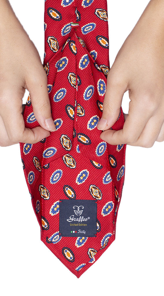 Cravatta Uomo Stampa Sette Pieghe Rossa Fantasia Blu Bianca Bluette Arancione Made in Italy Graffeo Cravatte Pala