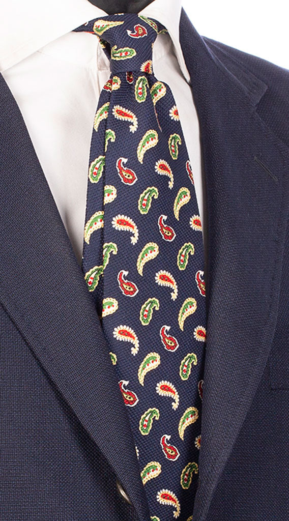 Cravatta Sette Pieghe Stampa di Seta Blu Paisley Multicolor Made in Italy Graffeo Cravatte