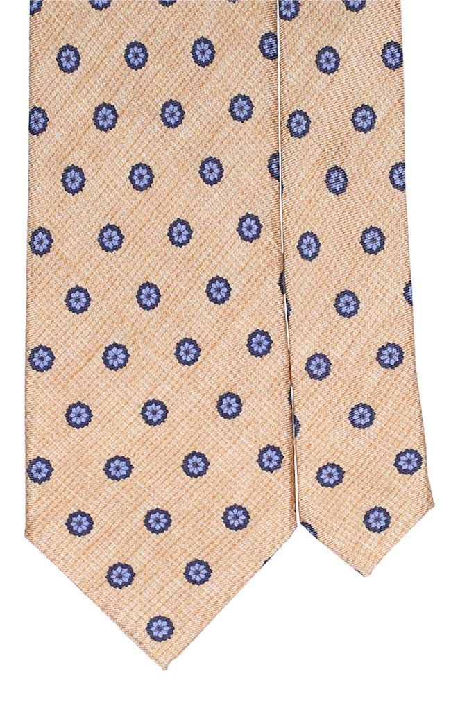 Man Light Beige Printed Silk Tie Light Blue Blue Flowers Linen Effect AN5571