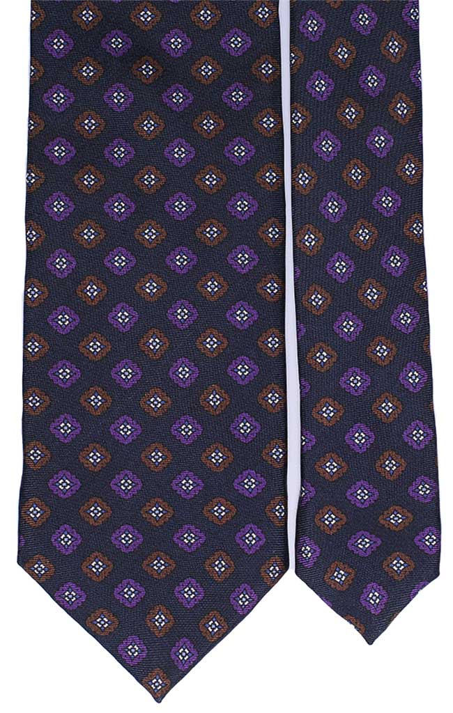 Cravatta Uomo Stampa di Seta Blu Fantasia Marrone Viola Bianco Celeste Made in Italy Graffeo Cravatte Pala