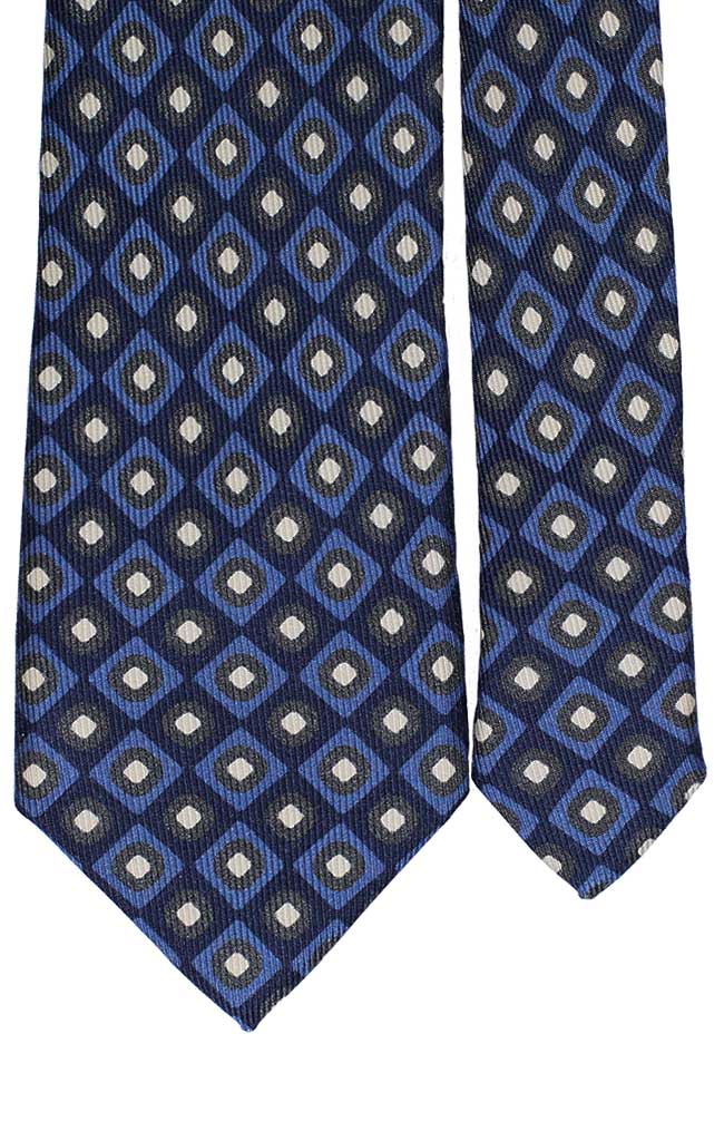 Cravatta Uomo Stampa di Seta Blu Navy Fantasia Celeste Grigio Bianco Made in Italy Graffeo Cravatte Pala