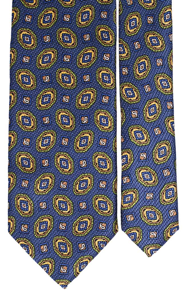 Cravatta Uomo Stampa di Seta Blu Navy Fantasia Gialla Verde Bianca Marrone Made in Italy Graffeo Cravatte Pala