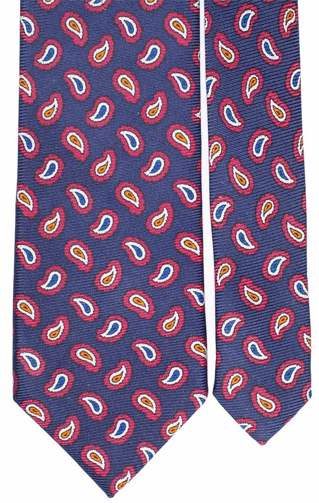 Cravatta Uomo Stampa di Seta Blu Navy Paisley Multicolor Made in Italy Graffeo Cravatte Pala