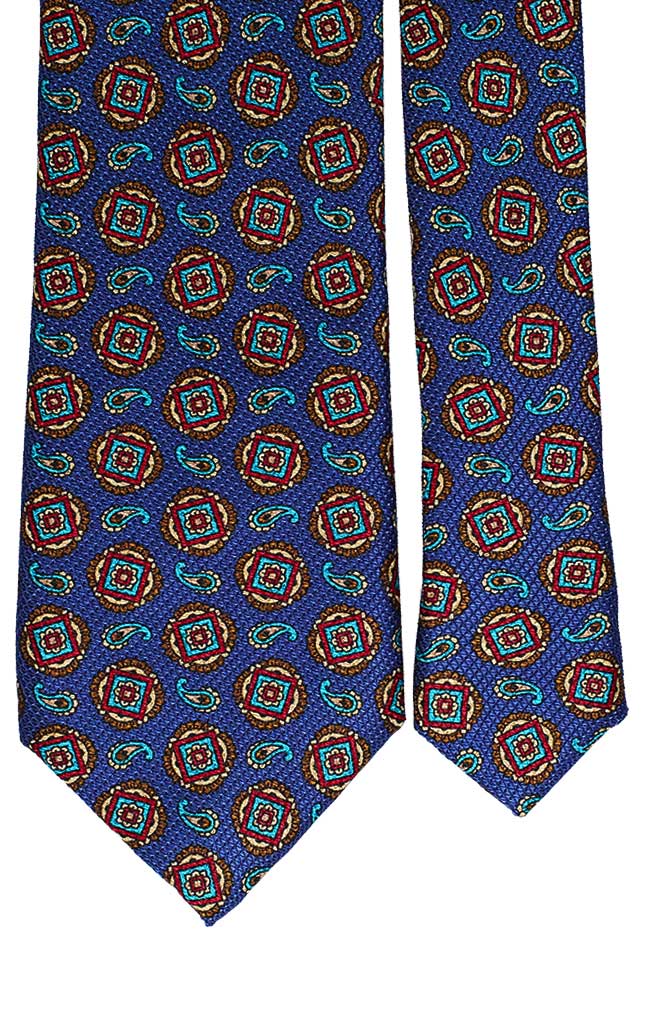 Cravatta Uomo Stampa di Seta Bluette Micro Fantasia Rosso Giallo Marrone Celeste Made in Italy Graffeo Cravatte Pala