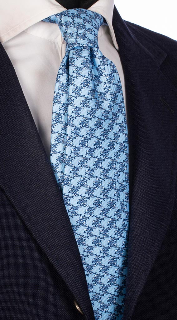 Cravatta Uomo Stampa di Seta Celeste con Animali Made in Italy Graffeo Cravatte