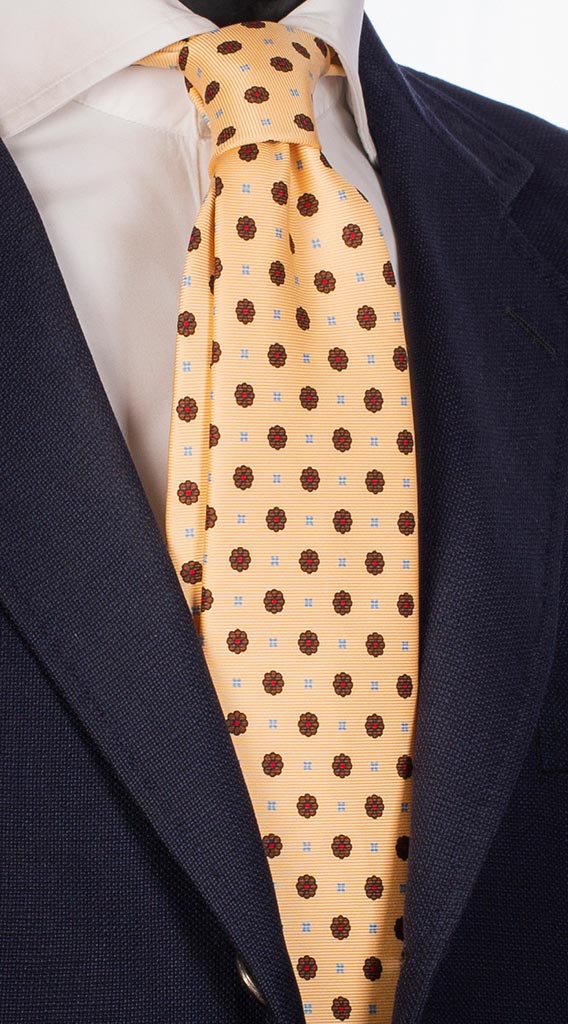 Cravatta Uomo Stampa di Seta Giallo Crema a Fiori Marroni Rosso Celeste Made in Italy Graffeo Cravatte
