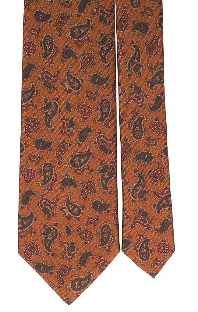 Cravatta Uomo Stampa di Seta Marrone Chiaro Effetto Vintage Paisley Verde Bordeaux Made in Italy Graffeo Cravatte Pala