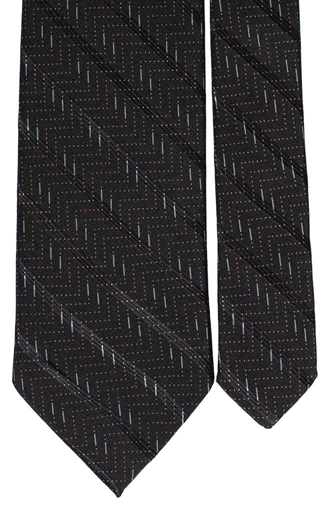 Cravatta Uomo Stampa di Seta Nera Fantasia Marrone Grigio Made in Italy Graffeo Cravatte Pala