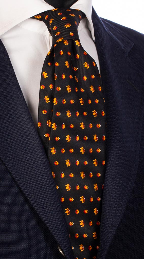 Cravatta Uomo Stampa di Seta Nera con Animali Made in Italy Graffeo Cravatte