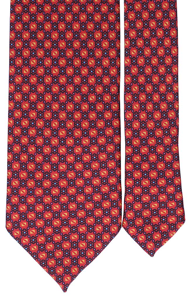 Cravatta Uomo Stampa di Seta Rossa a Fiori Blu Fantasia Gialla Made in Italy Graffeo Cravatte Pala