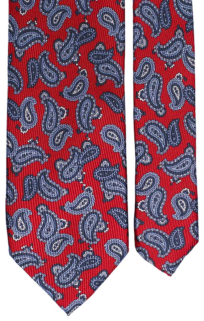 Cravatta Uomo Stampa di Seta Rossa con Paisley Blu Celeste Bianco Made in Italy Graffeo Cravatte Pala