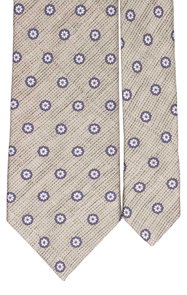 Cravatta Uomo Stampa di Seta Verde Grigio Effetto Lino a Fiori Bianchi Made in Italy Graffeo Cravatte Pala