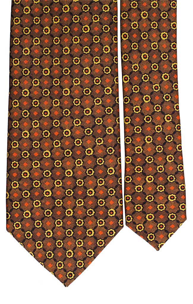 Cravatta Uomo Stampa di Seta Verde Oliva Fantasia Blu Giallo Arancione Made in Italy Graffeo Cravatte Pala