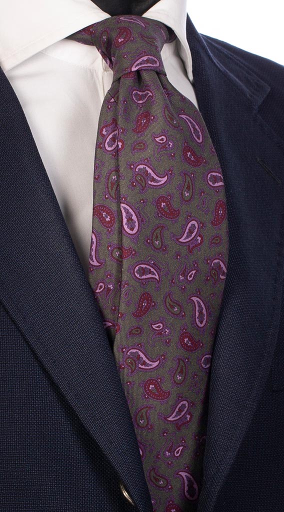 Cravatta Uomo Stampa di Seta Verde Paisley Rosa Viola Bordeaux Made in Italy Graffeo Cravatte