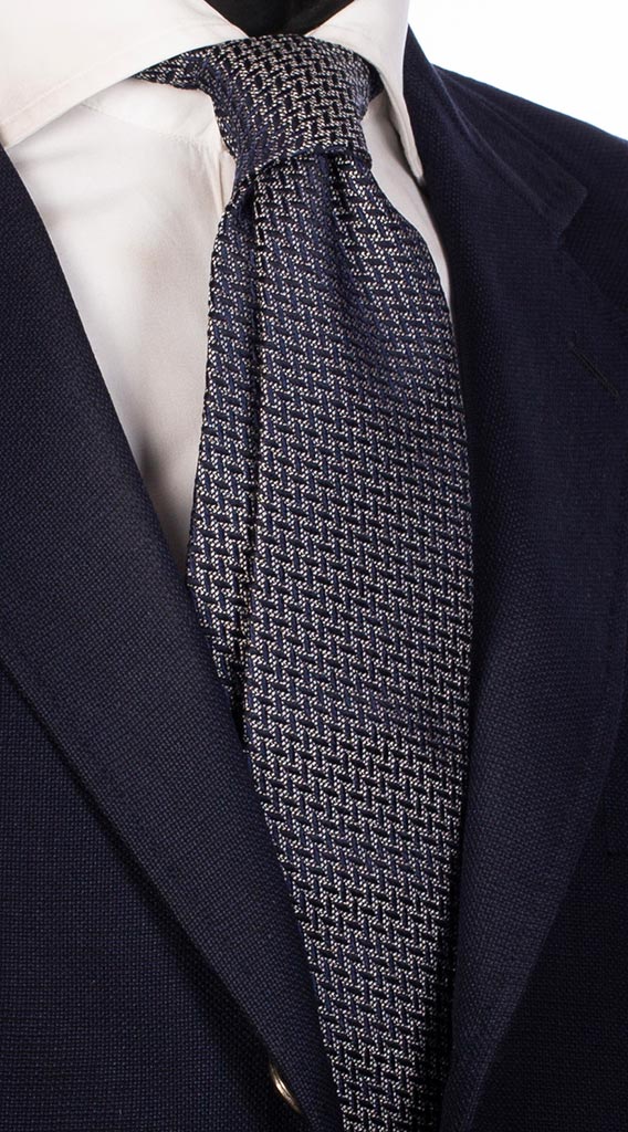 Cravatta Uomo per Cerimonia di Seta Grigio Argento Fantasia Blu Made in Italy Graffeo Cravatte