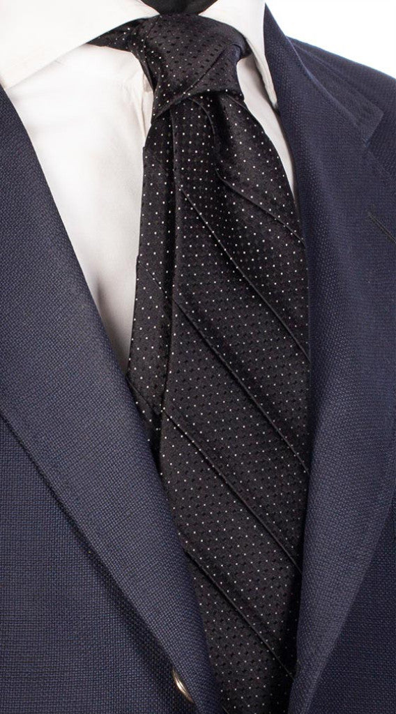 Cravatta Uomo per Cerimonia di Seta Nera Plissettata Punto A Spillo Bianco Made in Italy Graffeo Cravatte