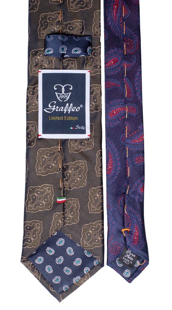 Cravatta Verde Oliva con Medaglioni Beige Nodo in Contrasto Verde Made in Italy Graffeo Cravatte Pala